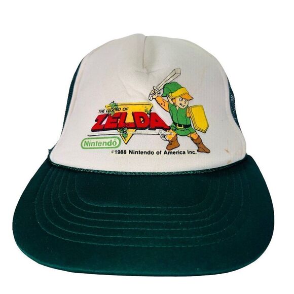 Vintage 1988 Nintendo The Legend of Zelda Link Truckers Hat Green / White OS - Picture 1 of 8